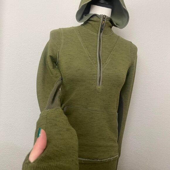 Free People FP Movement Markle Mesh 1/2 Zip Hoodie Olive Green XS - Picture 7 of 8